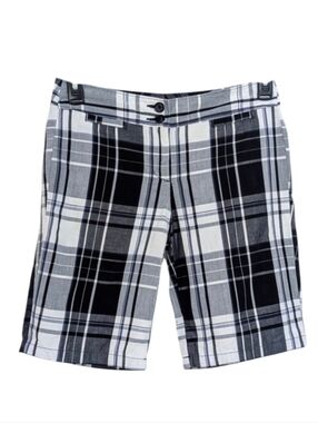 Ann Taylor Signature Fit Plaid Bermuda Shorts - Size 2 Womens - Blue Black White